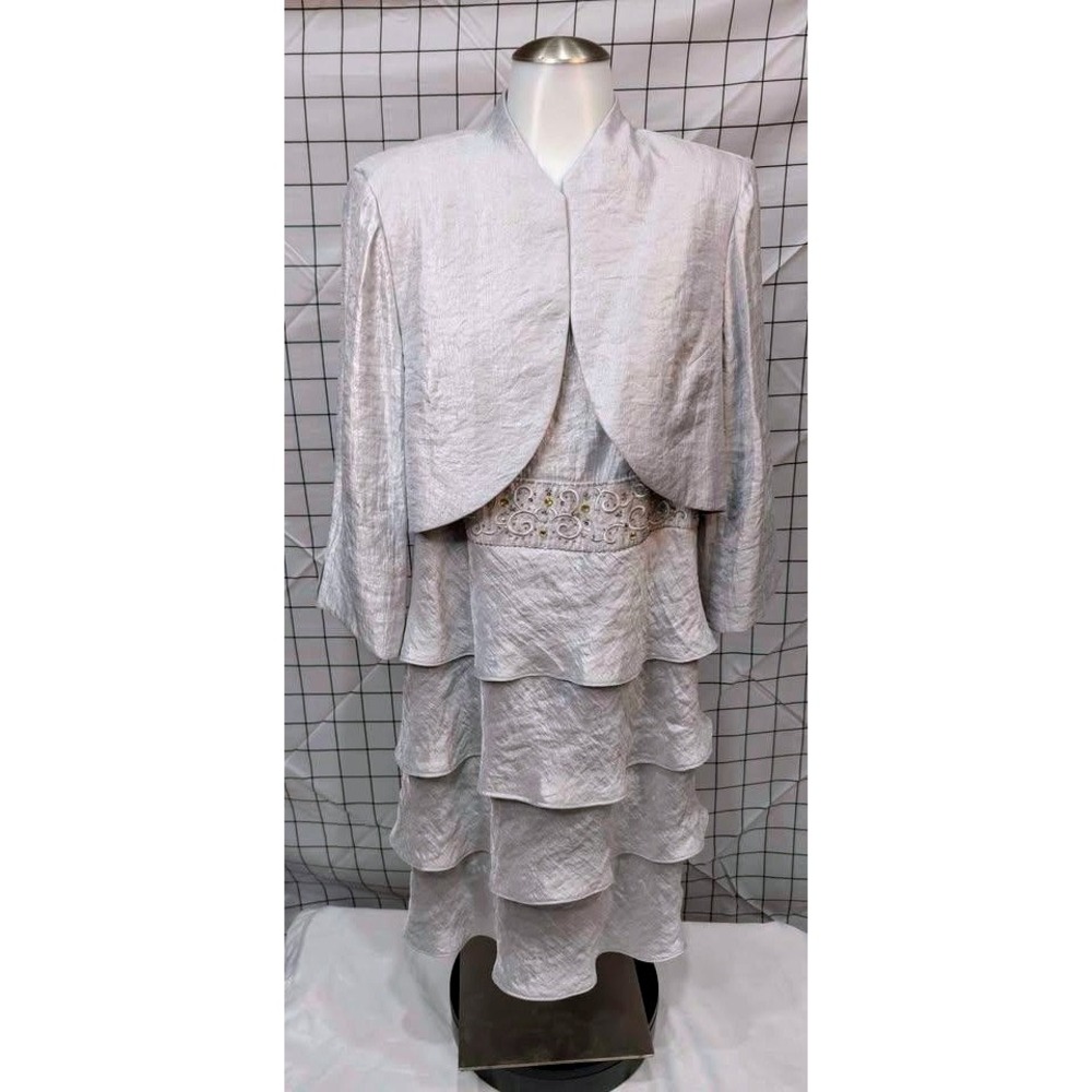 R&M Richards Silver Dress & Jacket 2 PC. Set ~ Size 14w ~ Back Zipper Closure